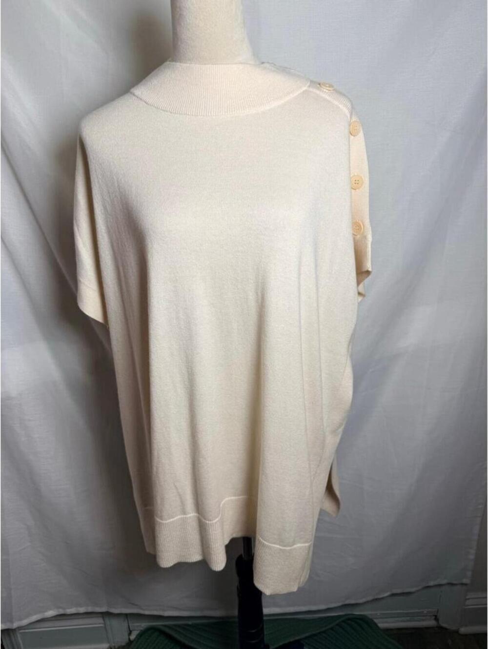 Cashmere Blend Poncho Sweater Cream, NWT S/M